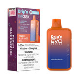 Peach Blue Razz Ice Drip'n EVO 28k Disposable Vape It blends juicy peach and tangy blue raspberry with a refreshing icy finish, delivering a burst of cool, fruity flavor with every puff.